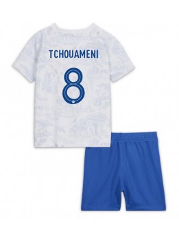Frankrike Aurelien Tchouameni #8 Replika Borta Kläder Barn VM 2022 Kortärmad (+ byxor)